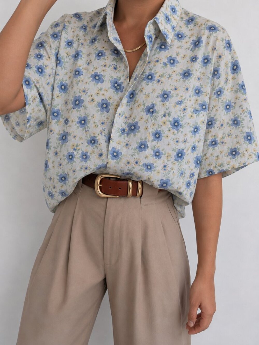 Vintage Blue Floral Button-Down Shirt